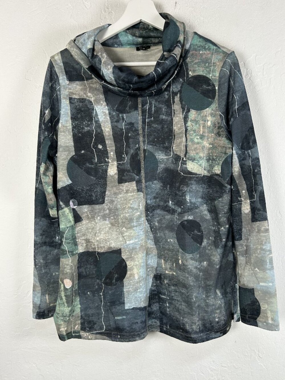 Shana Cowl Neck Abstract Print Long Sleeve Top Women's Small Blue Pullover Lined